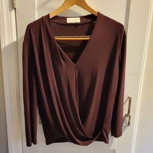 MM LaFleur Size Large Blackberry Deneuve Crepe Surplice Draped Wrap Top